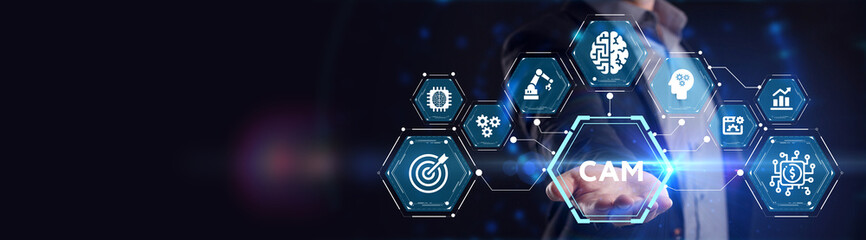 CAM Computer-aided manufacturing industrial technology automation concept.