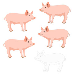 Pink pig piggy standing with ponytail cheerful cute naughty cartoon vector