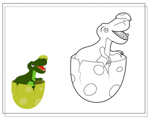 Coloring book for kids, dinosaur baby Tyrannosaurus in an egg. Vector