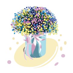 Gypsophila flowers in a bouquet and pattern. Vector objects.