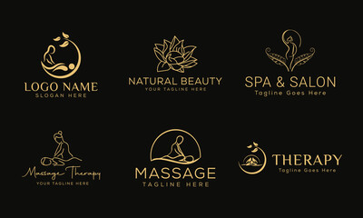 Set of Spa element Hand Drawn Logo with body and Leaves. Logo for spa and beauty salon, boutique, massage therapy, organic shop, relaxation, woman body, yoga, cosmetics store