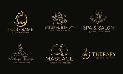 Fototapeten Set of Spa element Hand Drawn Logo with body and Leaves. Logo for spa and beauty salon, boutique, massage therapy, organic shop, relaxation, woman body, yoga, cosmetics store © branding66