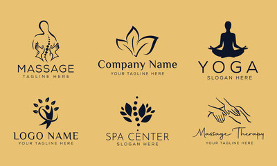 Set of Spa element Hand Drawn Logo with body and Leaves. Logo for spa and beauty salon, boutique, massage therapy, organic shop, relaxation, woman body, yoga, cosmetics store