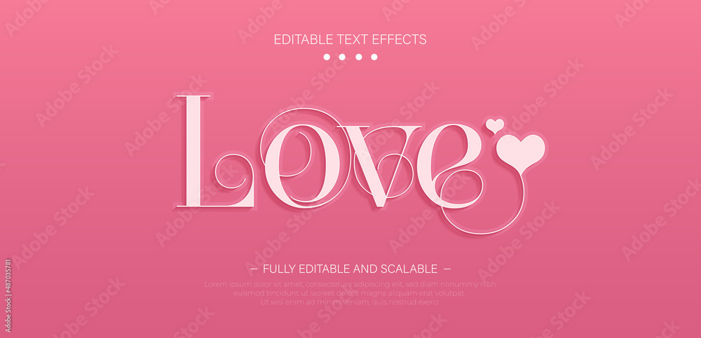 Wall mural love text effect. 3d style valentine template graphic. love text style editable font effect. simple  - Wall murals