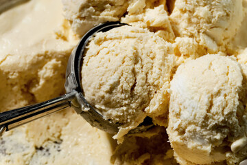 Ice cream in a cup, on a color background