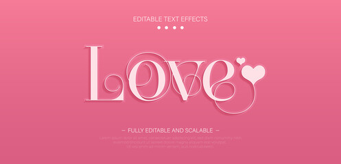 Love text effect. 3d style valentine template graphic. Love text style editable font effect. Simple cute pink gradient background. Vector illustration - obrazy, fototapety, plakaty