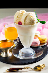 Ice cream balls with spoon