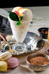 Ice cream on the table on a light background