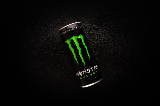 Kuala Lumpur, Malaysia : January 2021 - Monster energy drink on black background