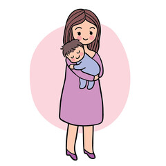 Cartoon cute mother hugging baby vector.