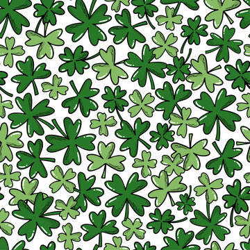 Seamless pattern with doodles clover and shamrock leaves. Good for patrick's day wrapping paper, textile prints, wallpaper, scrapbooking, stationary, etc. EPS 10