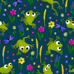 Seamless pattern with cute frogs