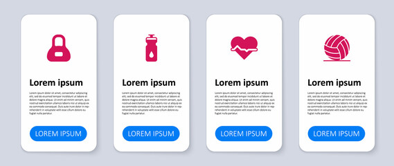 Set Volleyball ball, Heart rate, Fitness shaker and Weight. Business infographic template. Vector