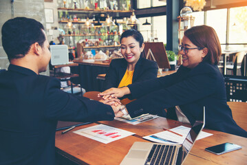 Solidarity unite people hands together community teamwork. Hands of spirit team working together outdoor. Unity strong handshake with people or agreement of feeling or happy diverse education action