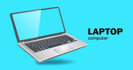 computer laptop in oblique view floating on blue background for Making various online and technology advertising media design,vector 3d isolated