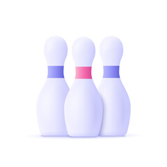 Bowling Pins. Sport, championship , competition concept. 3d vector icon. Cartoon minimal style.