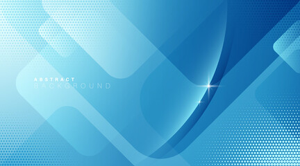 Abstract blue square geometric shapes background with halftone dots decoration. Overlap geometric shapes texture elements. Suit for poster, cover, banner, flyer, brochure, presentation, website