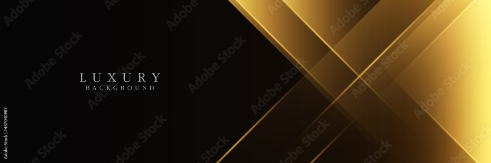 Poster luxury gold gradient geometric shapes vector on black background with light line effect. modern simp