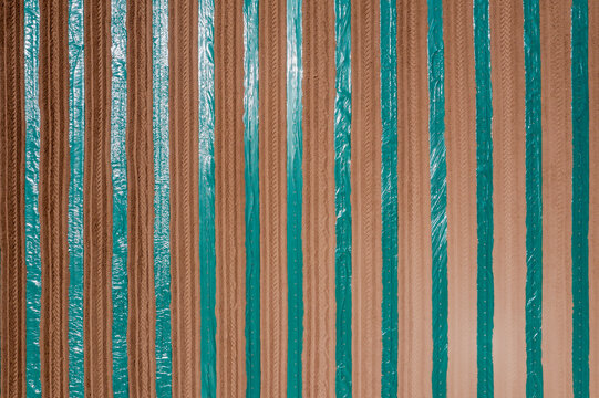 Aerial view from above rows of hay forming line pattern, Provence, France
