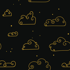 Seamless asian cloud pattern, vector golden pattern