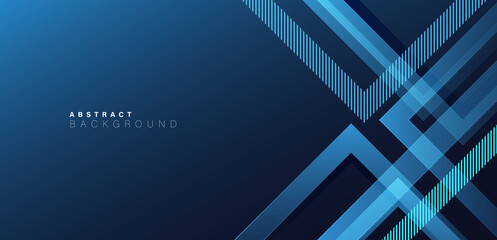 Fototapeta premium Abstract blue gradient geometric square shapes on dark blue background with shadow decoration. Overlay blue gradient geometric shape graphic elements. Suit for poster, banner, flyer, brochure