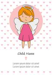My first communion girl. Cute angel and space for text