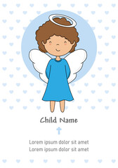 My first communion boy. Cute angel and space for text