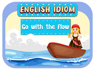 English idiom with picture description for go with the flow