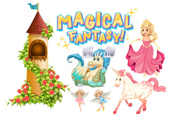 Obraz na płótnie Canvas Set of fairy tale cartoon characters