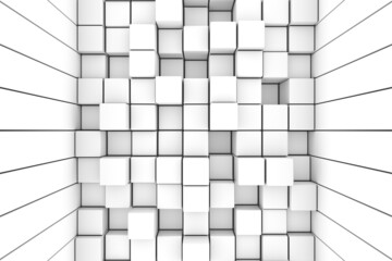 black and white random boxes abstract background 3D render illustration