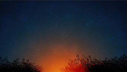 Sunset night sky seen from field with horizon and grass 고화질 밤하늘 배경화면