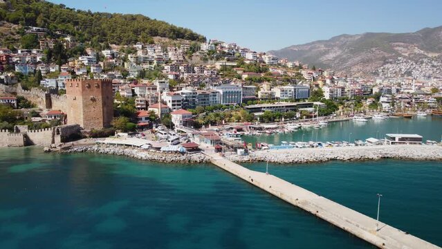 The Kizil Kule (Red Tower) and Alanya coastline, Turkey