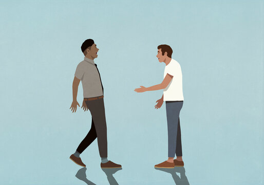 Man with hand outstretched greeting surprised businessman

