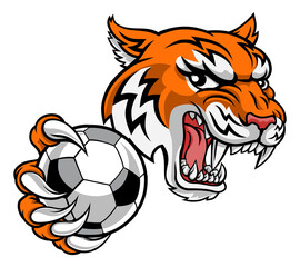 Fototapeta na wymiar Tiger Soccer Football Player Animal Sports Mascot