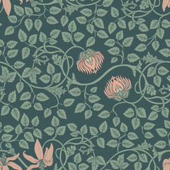 Floral vintage seamless pattern for retro wallpapers. Enchanted Vintage Flowers. Arts and Crafts movement inspired. Design for wrapping paper, wallpaper, fabrics and fashion clothes. - 487046308