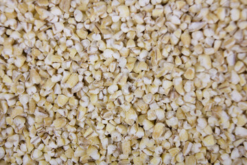 Barley groats texture. Texture of healthy vegetarian or vegan food