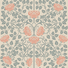 Floral vintage seamless pattern for retro wallpapers. Enchanted Vintage Flowers. Arts and Crafts movement inspired. Design for wrapping paper, wallpaper, fabrics and fashion clothes. - 487047590