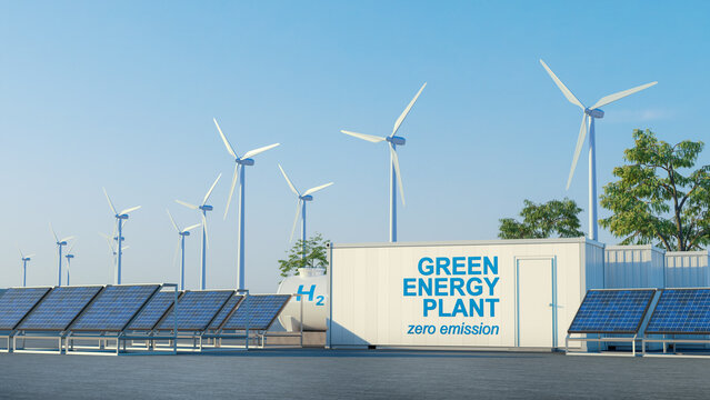 green energy plant with solar and wind power