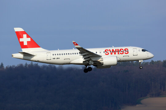 Swiss Air Lines Bombardier CS100 airplane at Zurich airport