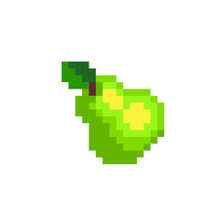 Fototapeta premium Pear pixel art icon, fruit logo. Game assets 8-bit sprite. Design for stickers, web, mobile app. Isolated on white background vector illustration.