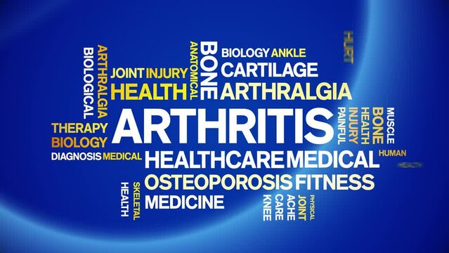 Arthritis animated tag word cloud;text design animation kinetic typography seamless loop.