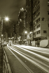 Night scenery of traffic in downtown district of Hong Kong city