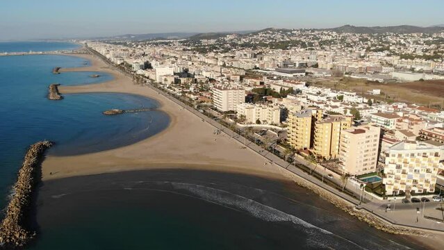 Aerial photo of Mediterranean seashore and pocket beaches in Cunit, province of Tarragona, Spain. 