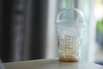 ice in plastic glass from eating leftovers