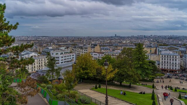 A View of Paris Rooftops From Montmartre Hill Tourists Enjoying the Place
