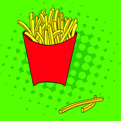 French fries pop art style illustration. Comic book style imitation. Vector. 