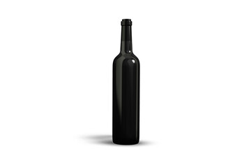 Black Wine bottle with label and close black box packaging mockup isolated on white background, 3d rendering.
