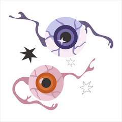 Set of two spooky mystique eye blue and red, witches brew ingredient