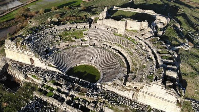 Top view from side of Miletus ancient theater ruins. Turkey