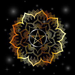 Fototapeta premium Golden decorative floral mandala sacred geometry